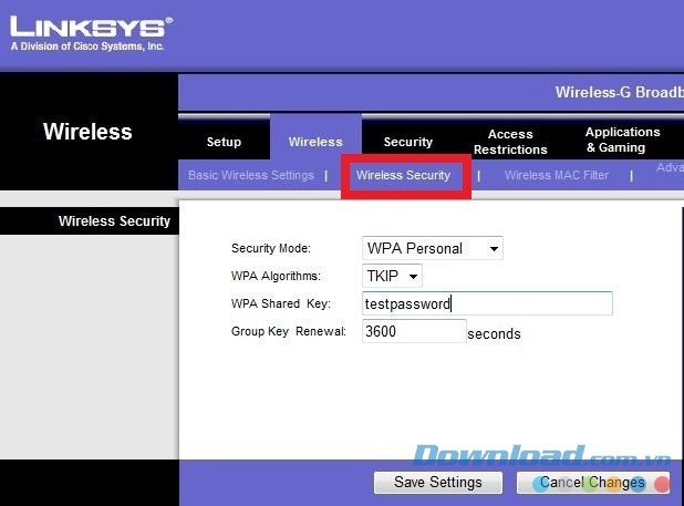 Đổi mật khẩu wifi LinkSYS