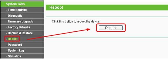 Khởi động lại modem với mục Reboot sau khi đạt lại mật khẩu Wifi
