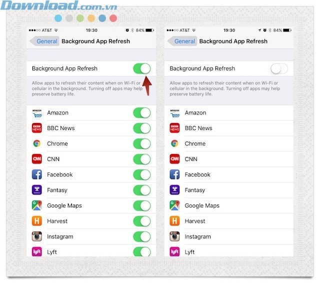 Tắt tính năng Background App Refresh