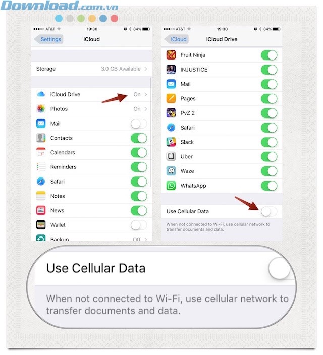 Tắt sử dụng iCloud bằng dữ liệu di động