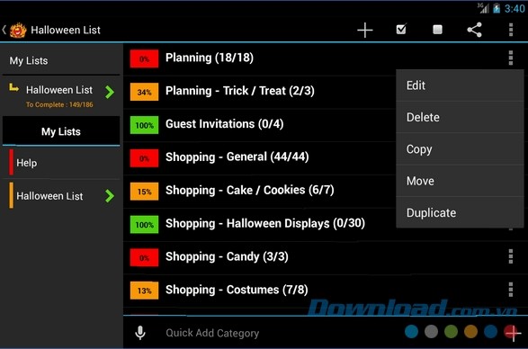 Ứng dụng lập kế hoạch tiệc Halloween