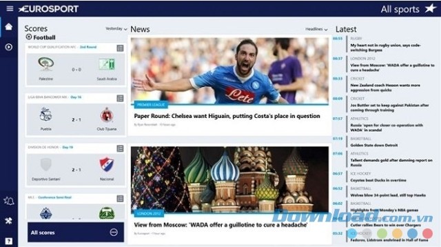 Giao diện Eurosport