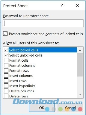 Thiết lập mật khẩu bảo vệ Sheet trên Excel