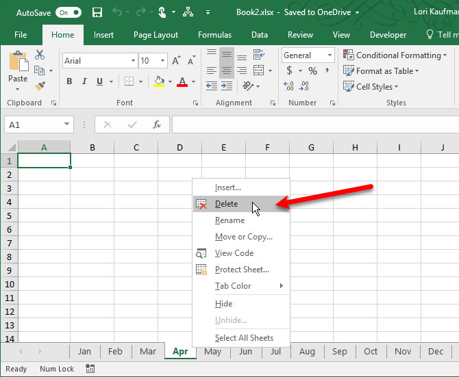 Xóa bảng tính trên Excel