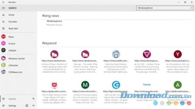 Giao diện ứng dụng đọc tin