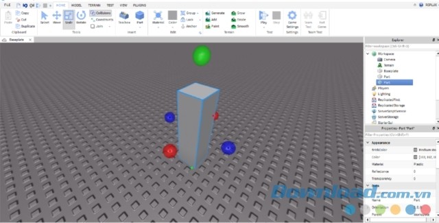 Chỉnh chiều cao khối trong Roblox Studio