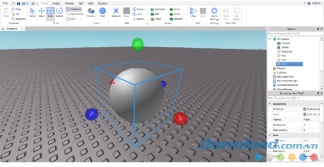 Tạo quả cầu trên Roblox Studio