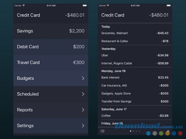 Debit & Credit cho iOS