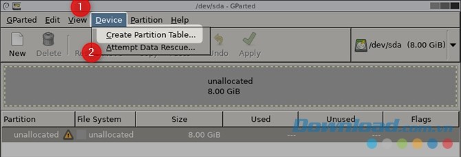 Tạo Partition Table với GParted
