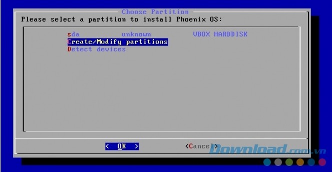 Tạo và chỉnh sửa phân vùng cài đặt Phoenix
