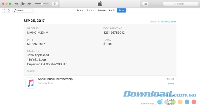 Hóa đơn mua hàng trên Mac Store