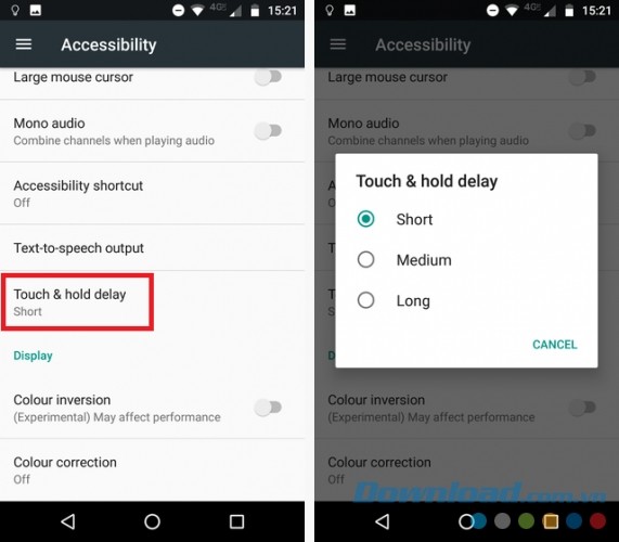 Đặt thời gian chạm trên Android