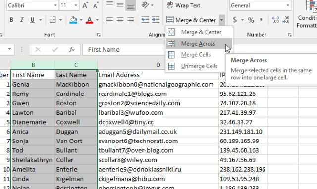 Gộp ô Excel bằng nút bấm