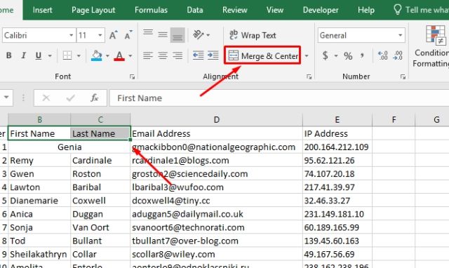 Tùy chọn tính năng gộp ô trong Excel