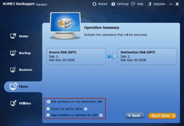 3 lựa chọn sao lưu đĩa trên AOMEI Backupper