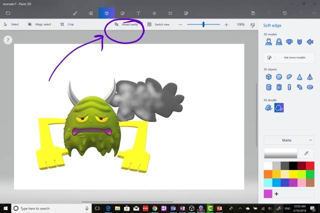 microsoft paint 3D sử dụng mix reality để đưa vật thể vào đời thực