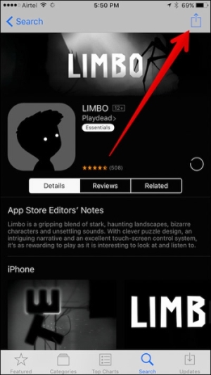 Chạm nút Share tặng ứng dụng qua iPhone