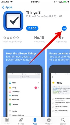 3 nút chấm ngang trên app store