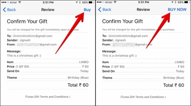 Xác nhận gửi quà tặng ứng dụng qua iPhone