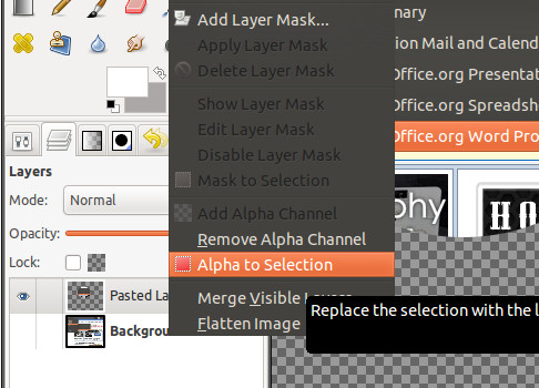 Chọn Alpha to Selection trong GIMP