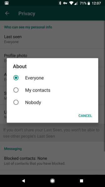 Lựa chọn cách chia sẻ about WhatsApp