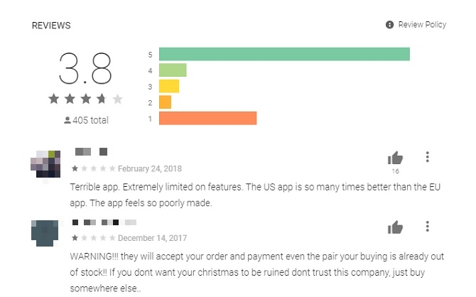 Đánh giá trên ứng dụng