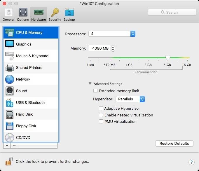 Cấu hình Parallels Desktop 14