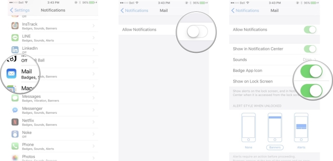 Vuốt để bật hoặc tắt tính năng trong Mail