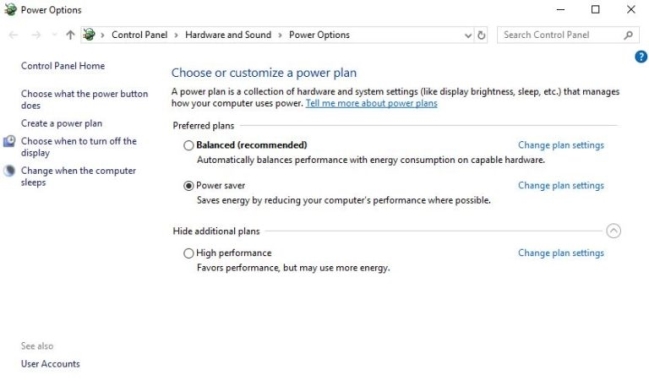 Power Options trên PC