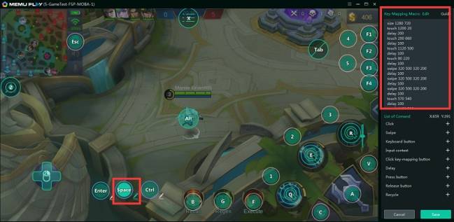 Vị trí các điểm khi sử dụng phím macro của Memu