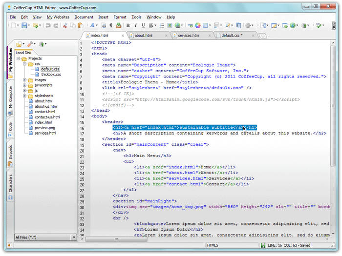 CoffeeCup Free HTML Editor 