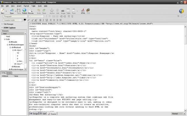Phần mềm sửa code kompozer