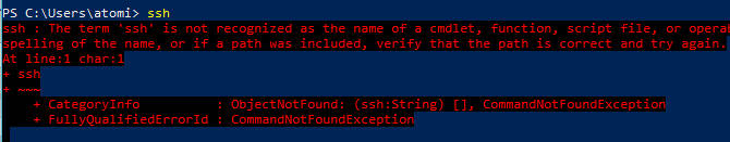Màn hình báo chưa cài SSH