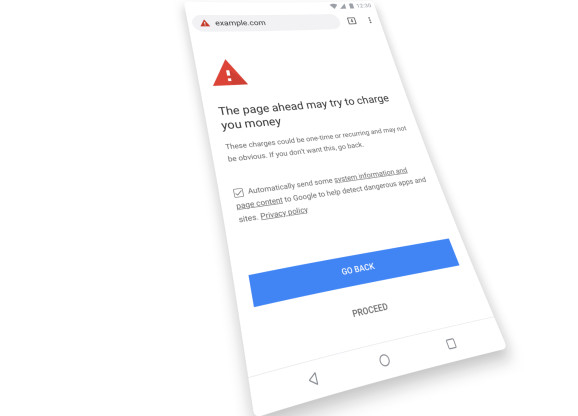 Google Chrome cảnh báo web tính phí di động
