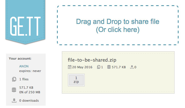 Ge.tt là dịch vụ chia sẻ tệp tin chỉ cho phép chuyển 250 MB mỗi lần