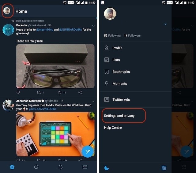 Xóa Twitter trên ứng dụng