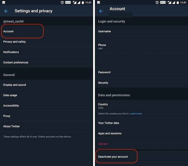 Xóa Twitter trên ứng dụng
