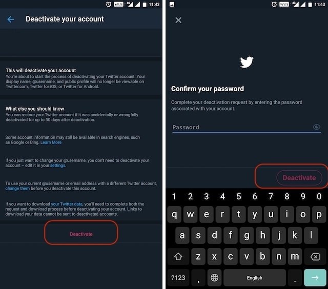 Xóa Twitter trên ứng dụng