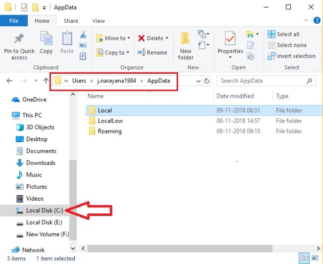 Tìm tệp cấu hình ở thư mục Local hoặc Roaming