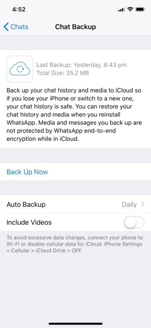 Cài đặt sao lưu WhatsApp