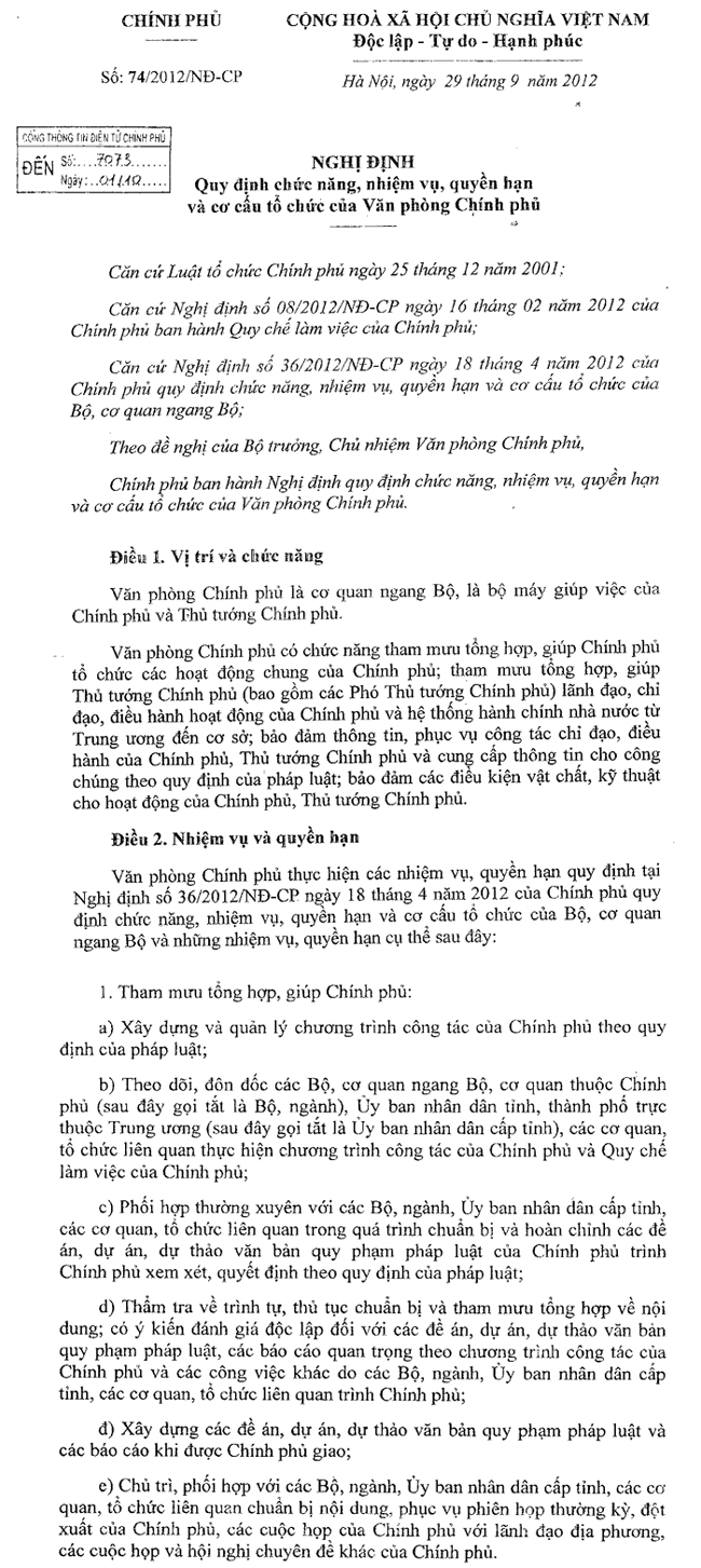 Nghị định số 74/2012/NĐ-CP của Chính phủ