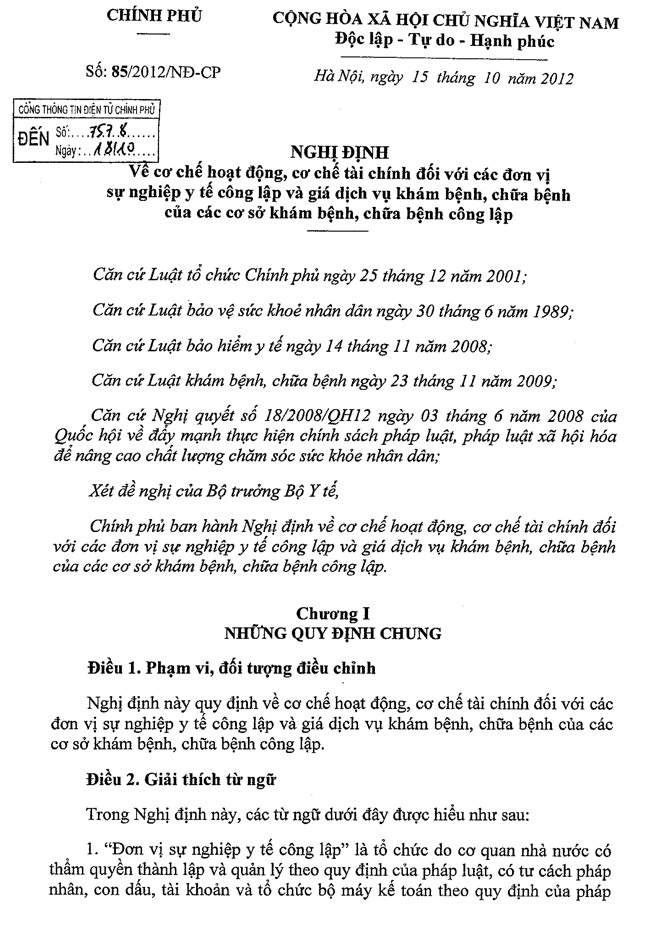 Nghị định số 85/2012/NĐ-CP của Chính phủ