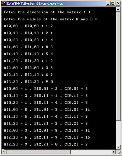 Một ví dụ về kết quả thực thi của arrayII.C - bài 12 (hàm Mảng) Ebook ngôn ngữ lập trình C