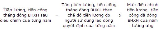 Công thức điều chỉnh tiền lương, tiền công tháng đã đóng bảo hiểm xã hội