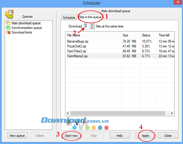 Cửa sổ Scheduler Đặt chế độ tự động tắt máy sau khi tải dữ liệu trong IDM