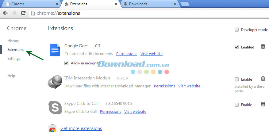 Mở Extension của Chrome