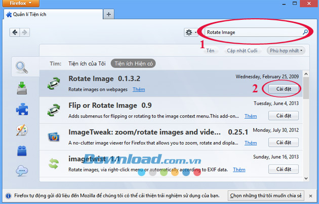 Cửa sổ Quản lý tiện ích Hướng dẫn cài đặt tiện ích mở rộng trên trình duyệt Firefox