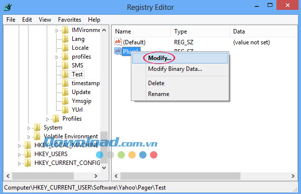 Kích chuột phải vào chọn Modify... Cách chat nhiều nick Yahoo trên cùng một máy tính