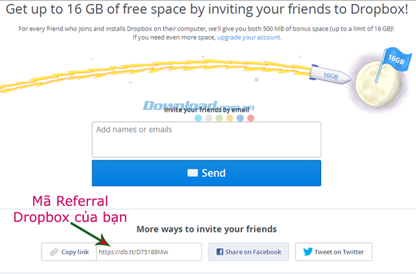 Cách lấy mã referral của Dropbox