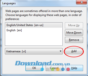 Nhấn nút Add. Hướng dẫn thay đổi ngôn ngữ trình duyệt Firefox